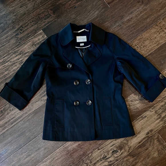 S • White House Black Market Double-Breasted Trench Coat – Black Classic Jacket. - Picture 9 of 12